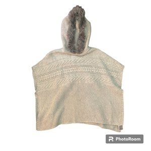 Gap Kids Sweater Poncho in gray with Faux Fur lined hood sz XL
